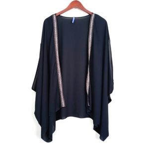 Bluebelle Open Front Cover-Up Cardigan Boho Trim Short Sleeve Kimono 3X